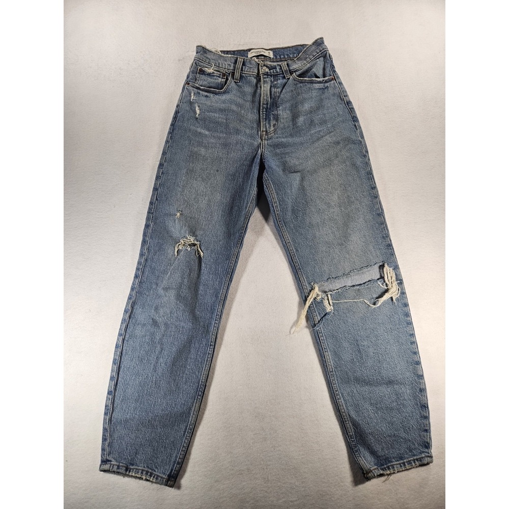 Abercrombie Fitch The Mom High Rise Distressed Blue Jeans Size 26